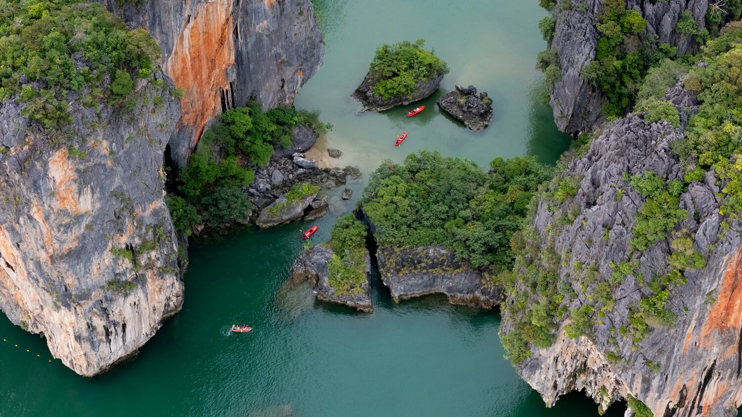 Aerial view of Phang Nga Bay at golden hour